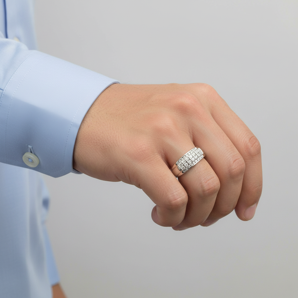 10K White Gold Diamonds Mens Ring - 0.59ct