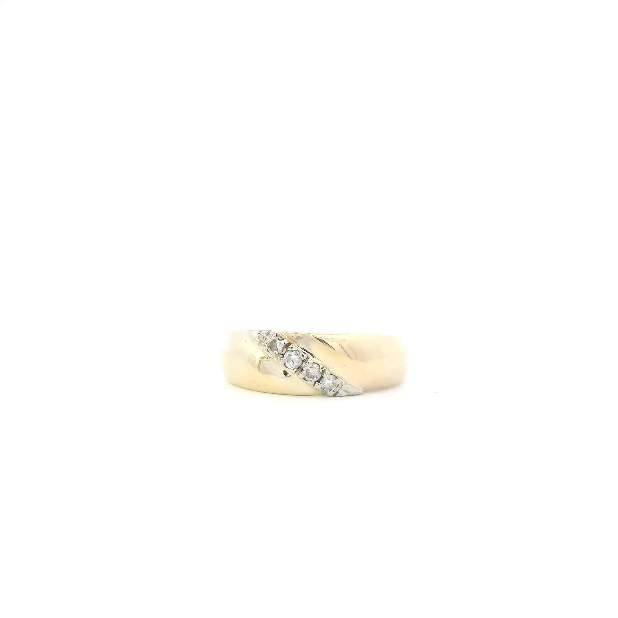 14K Yellow Gold Diamonds Mens Ring - 0.12ct