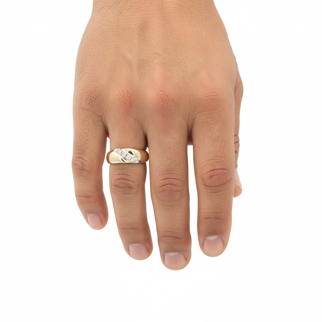 14K Yellow Gold Diamonds Mens Ring - 0.12ct