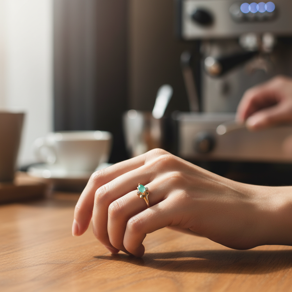 10K Yellow Gold Emerald & Diamonds Womens Ring - 0.01ct