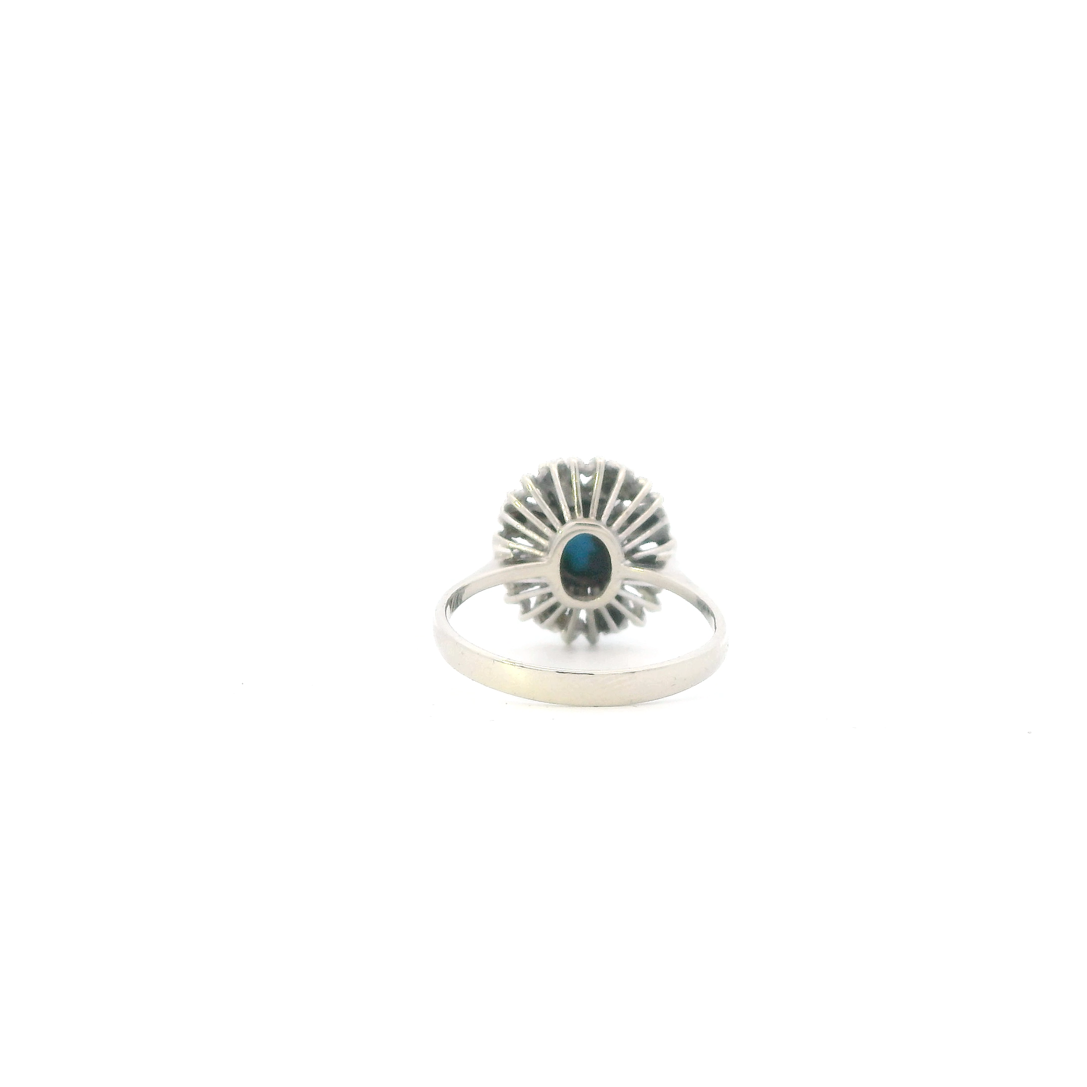 18K White Gold Turquoise & Diamonds Womens Vintage Ring - 0.08ct