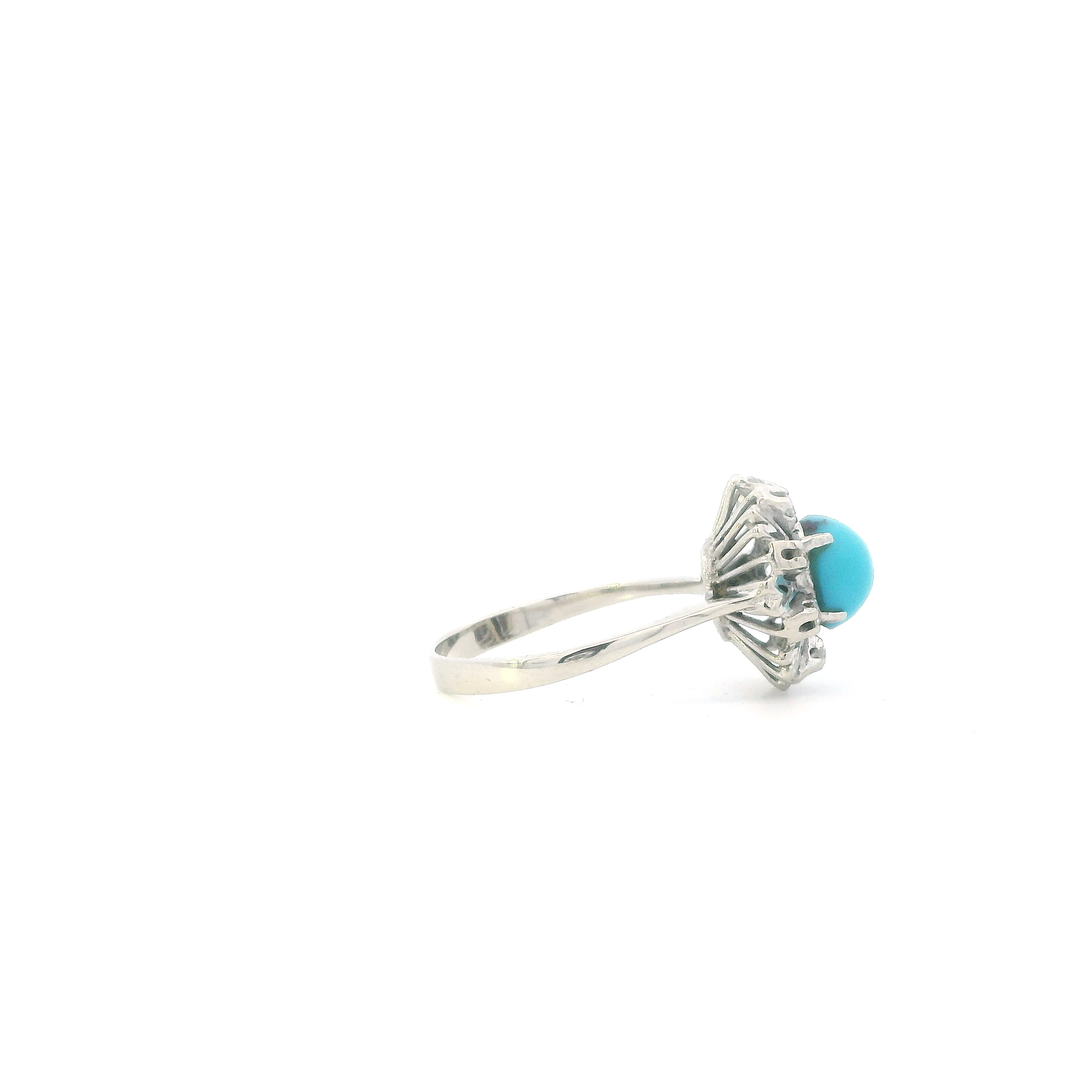 18K White Gold Turquoise & Diamonds Womens Vintage Ring - 0.08ct