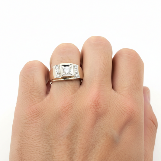 14K Yellow Gold Diamonds Mens Ring - 0.60ct