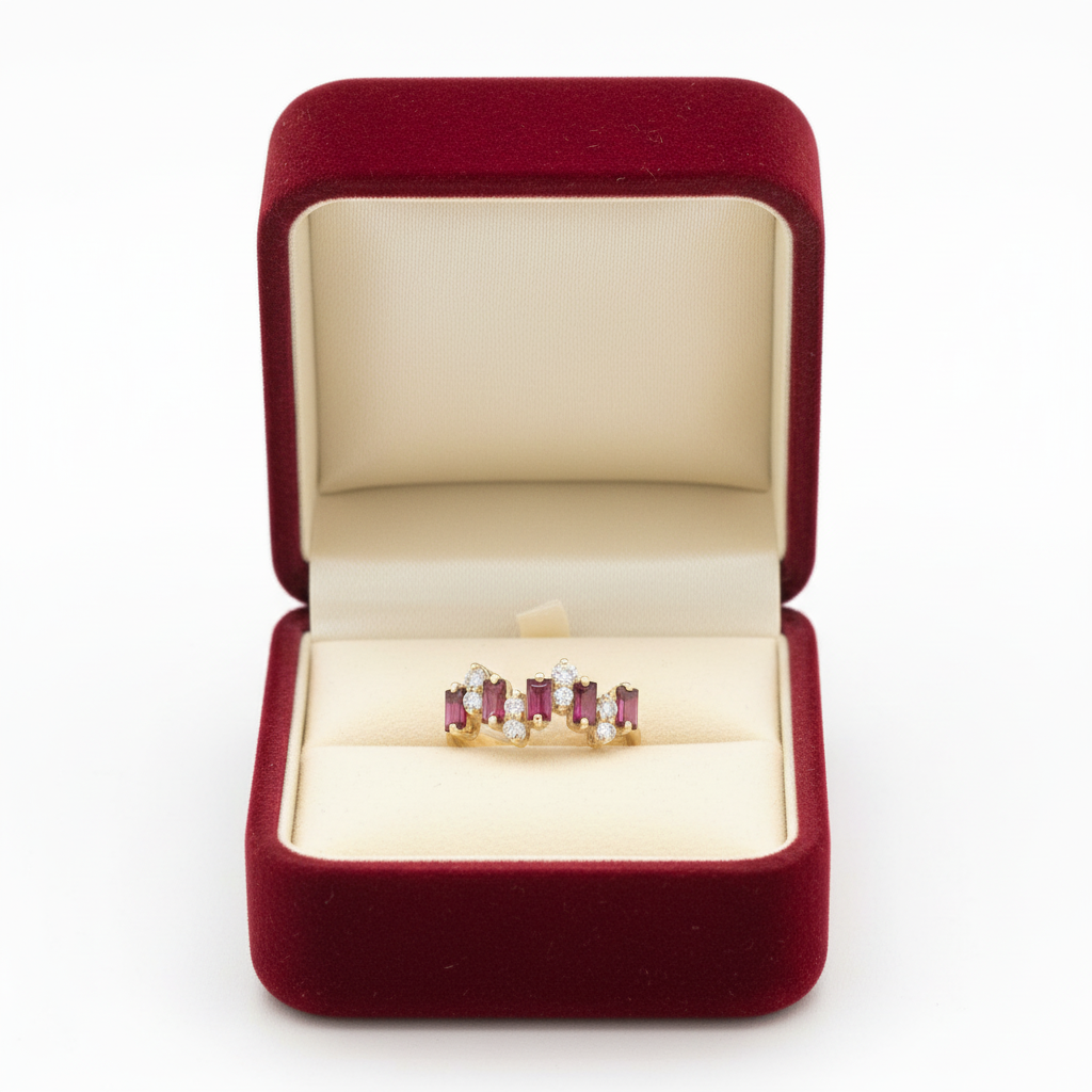 14K Yellow Gold Diamonds & Rubies Womens Ring - 0.16ct