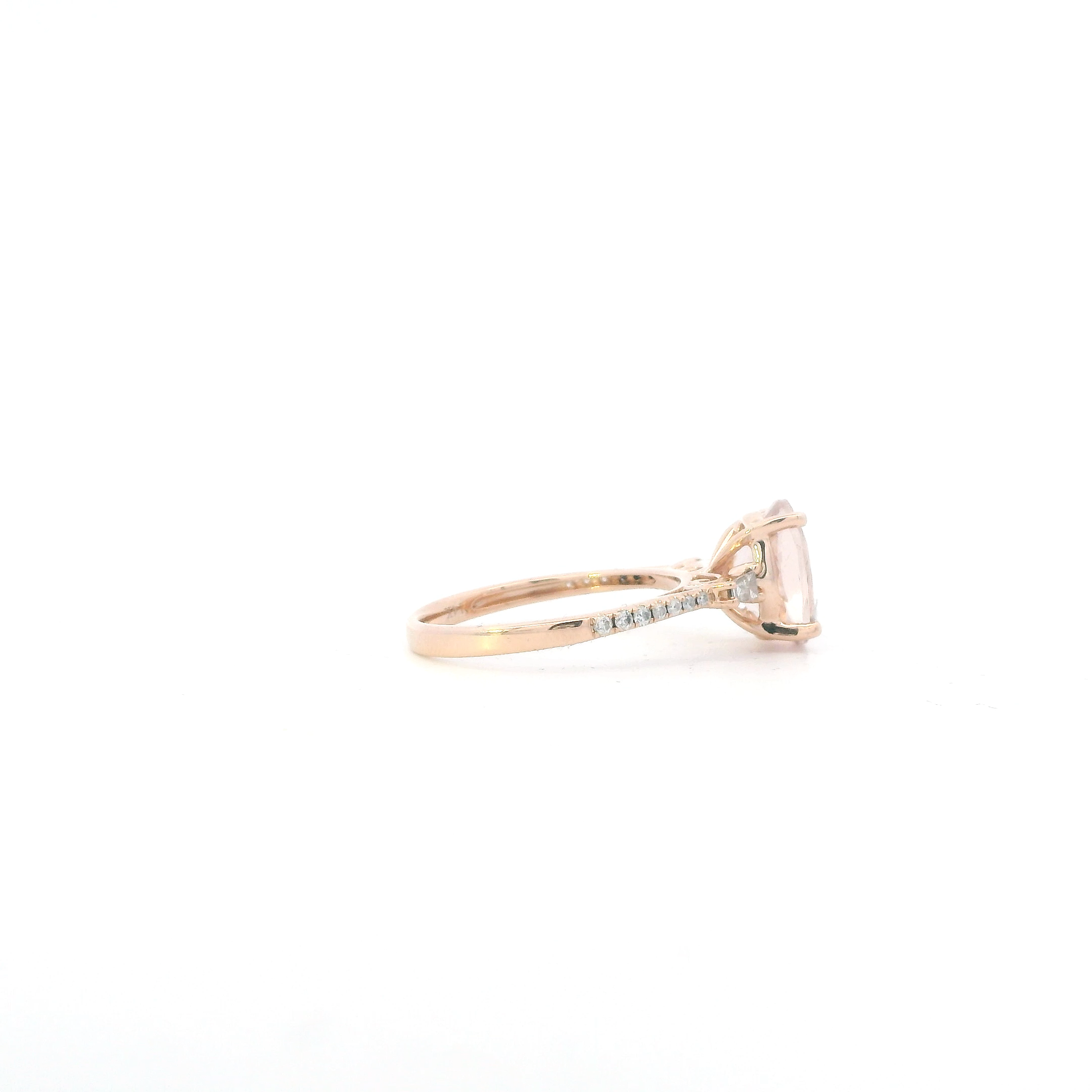 14K Rose Gold Morganite & Diamonds Womens Ring - 0.14ct