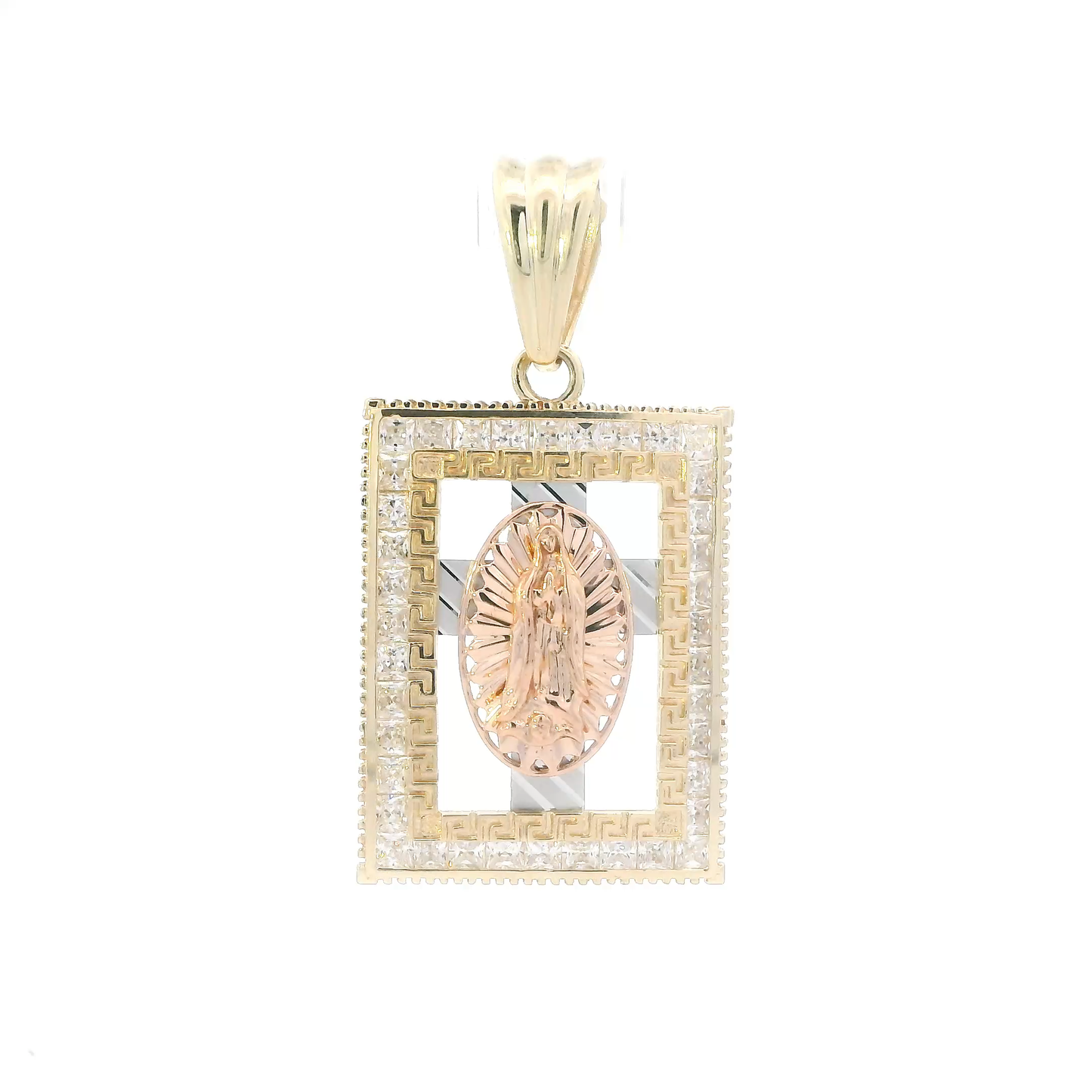 14K Tri Color Rectangle Religious Pendant