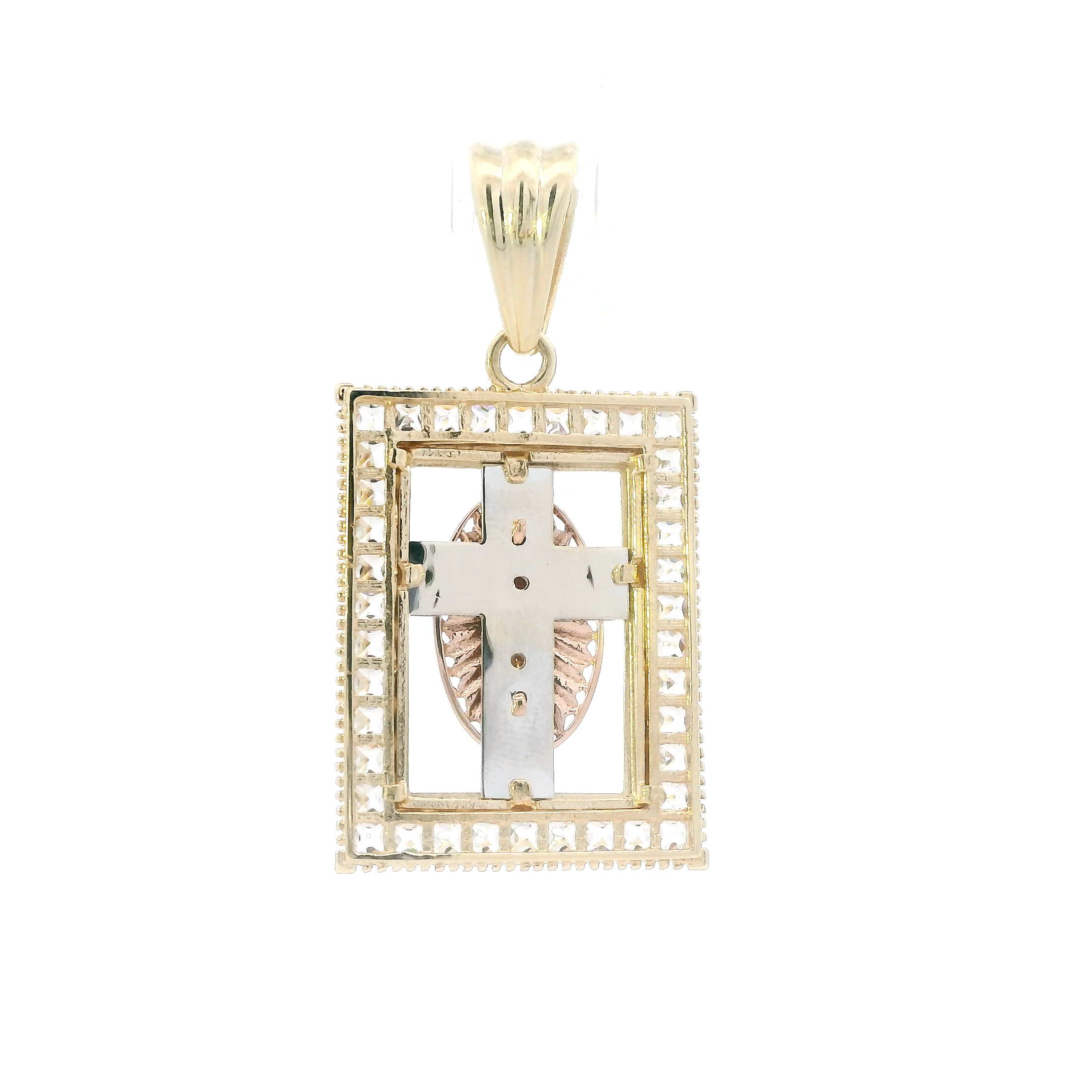 14K Tri Color Rectangle Religious Pendant