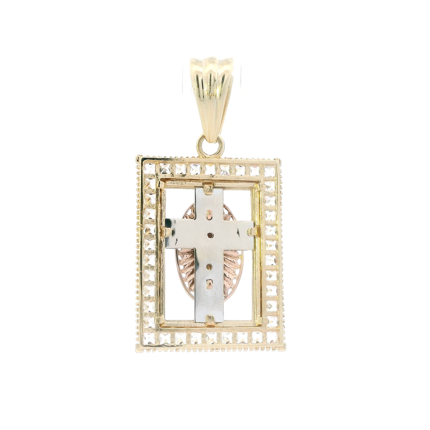 14K Tri Color Rectangle Religious Pendant