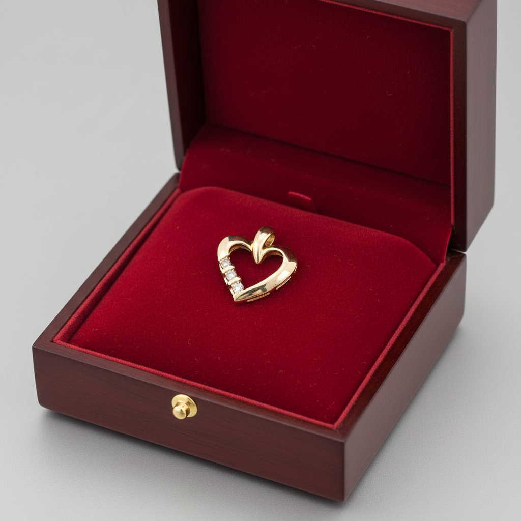 10K Yellow Gold Diamond Heart Pendant - 0.09ct