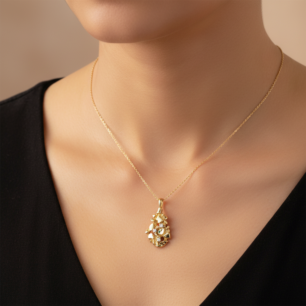 14K Yellow Gold Diamond Nugget Pendant - 0.09ct