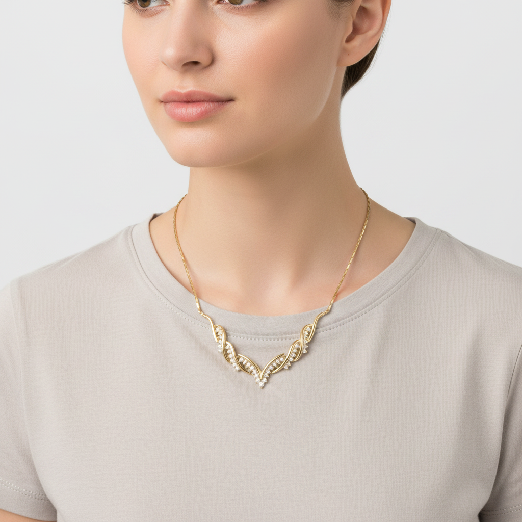 14K Yellow Gold 18" Diamond V-Shaped Cobra Necklace - 1.17ct