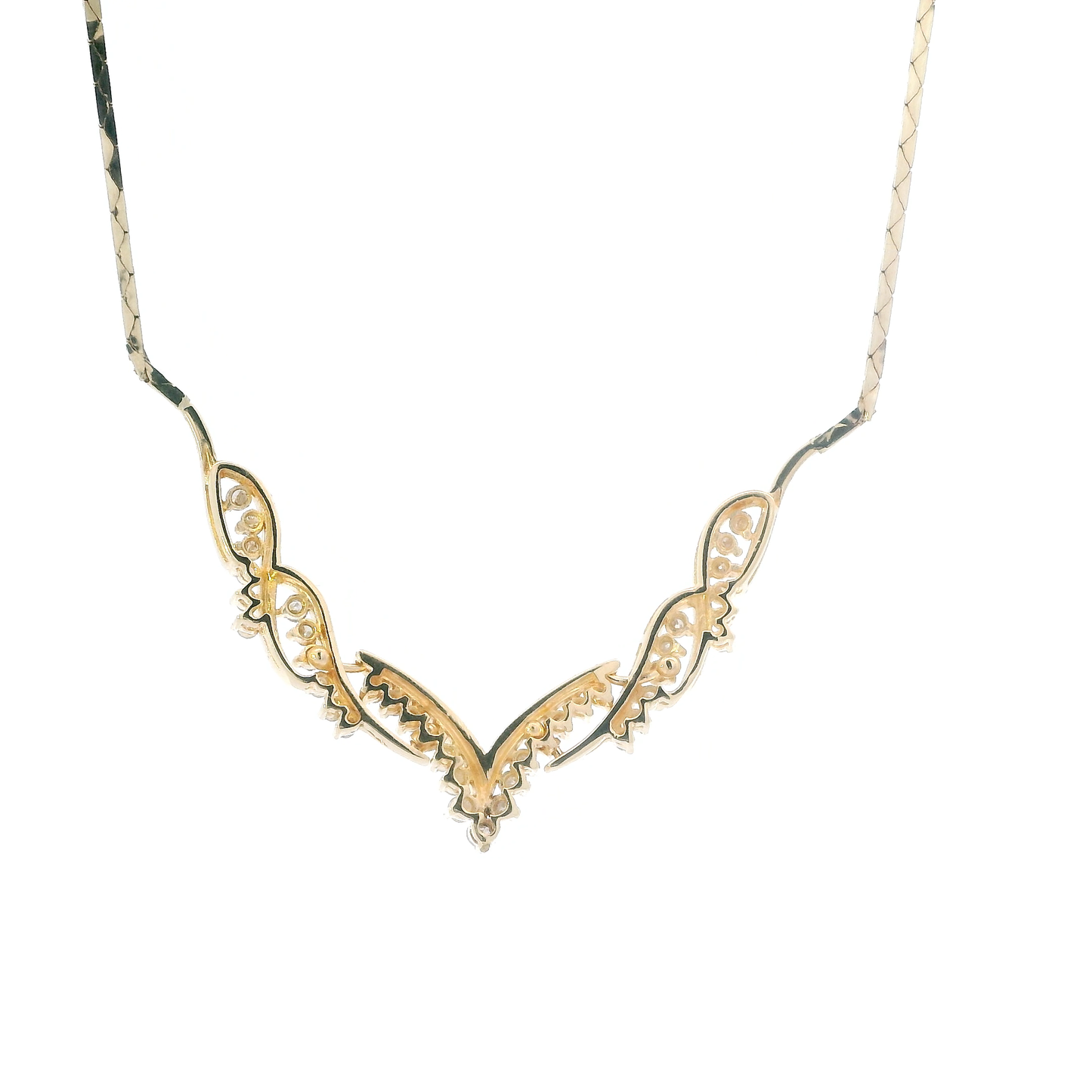 14K Yellow Gold 18" Diamond V-Shaped Cobra Necklace - 1.17ct
