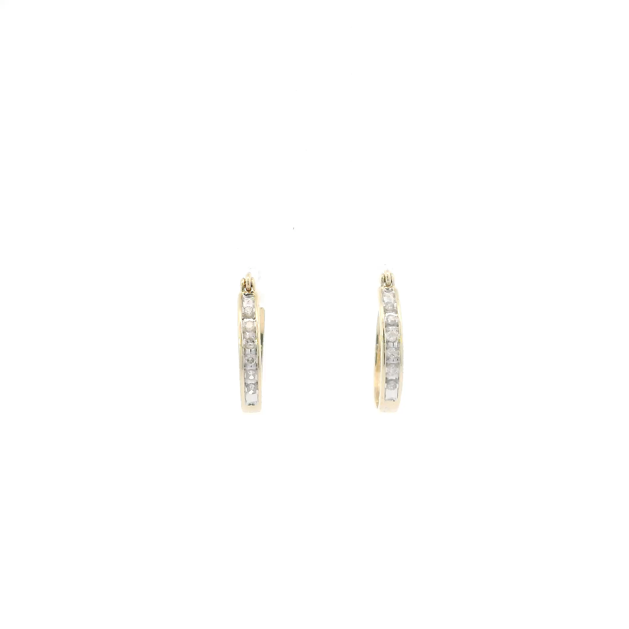14K Yellow Gold Diamonds Hoop Earrings - 0.07ct