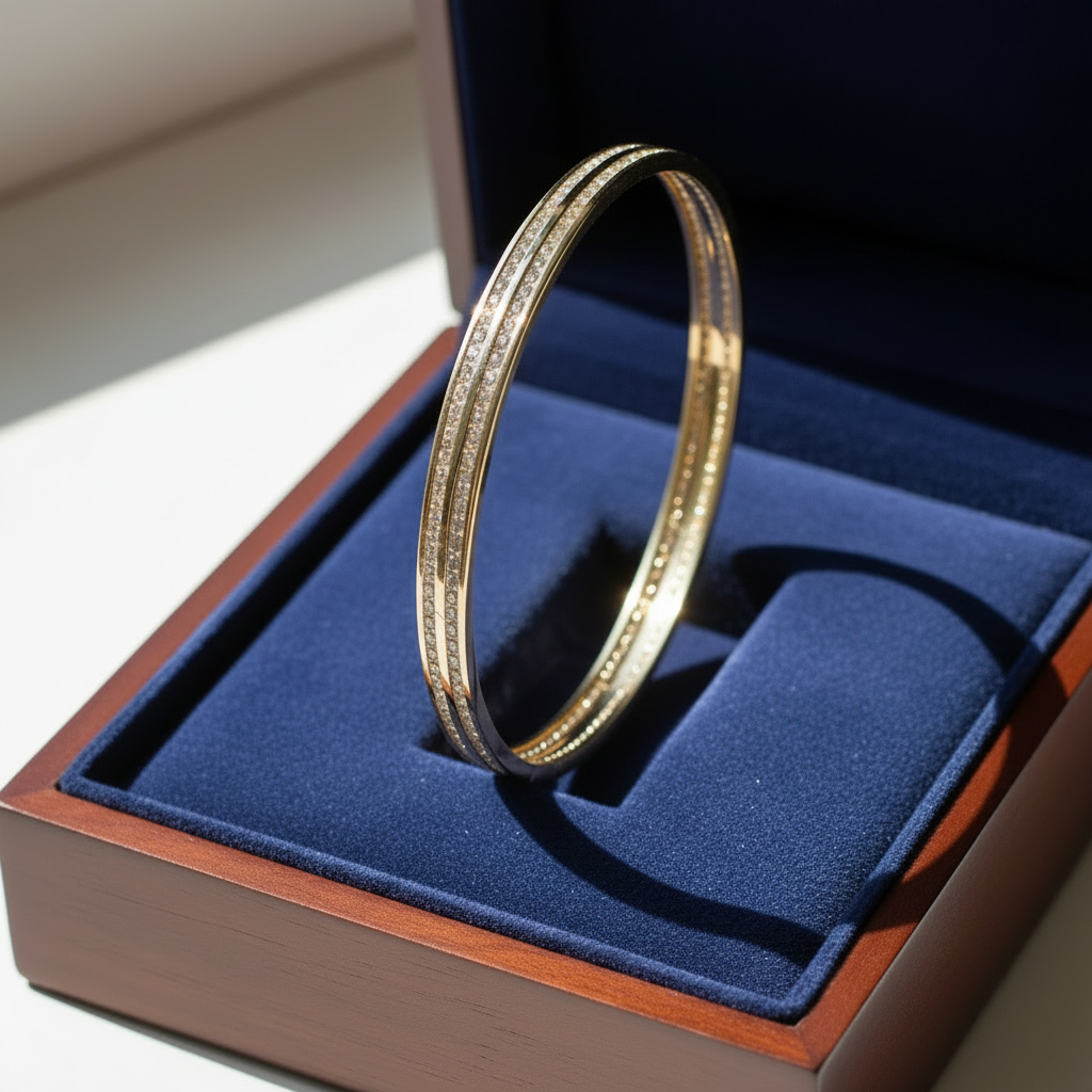 14K Yellow Gold Diamonds Bangle Bracelet - 1.10ct