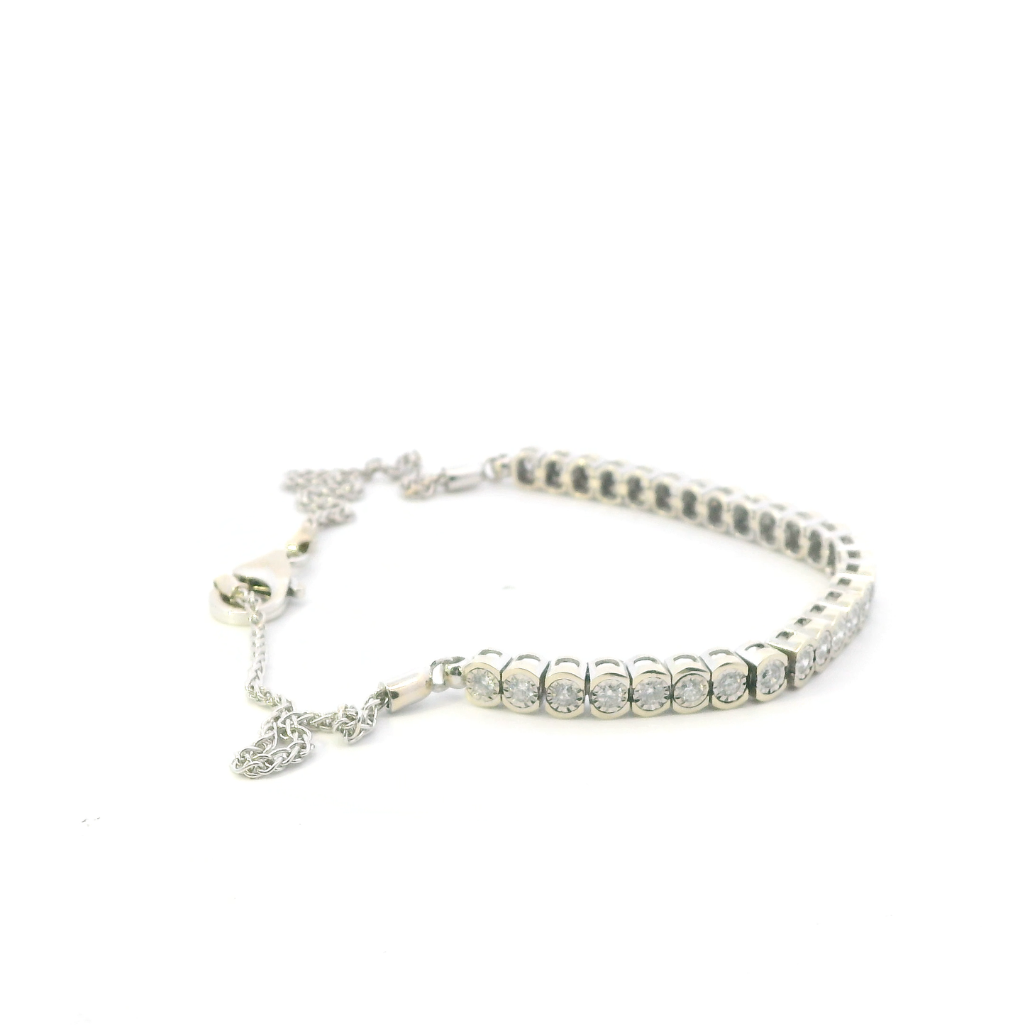 14K White Gold 10" Diamonds Wheat Chain Anklet - 0.84ct