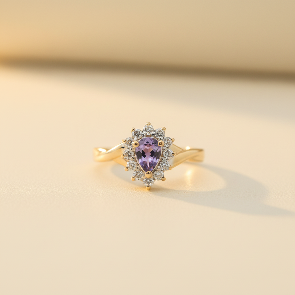 14K Yellow Gold Tanzanite & Diamonds Womens Ring - 0.18ct