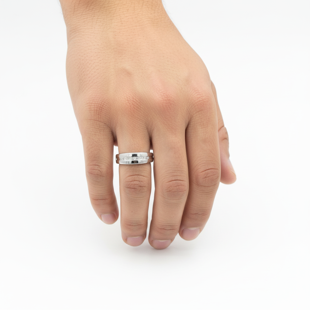 10K White Gold Diamonds Mens Ring - 0.05ct