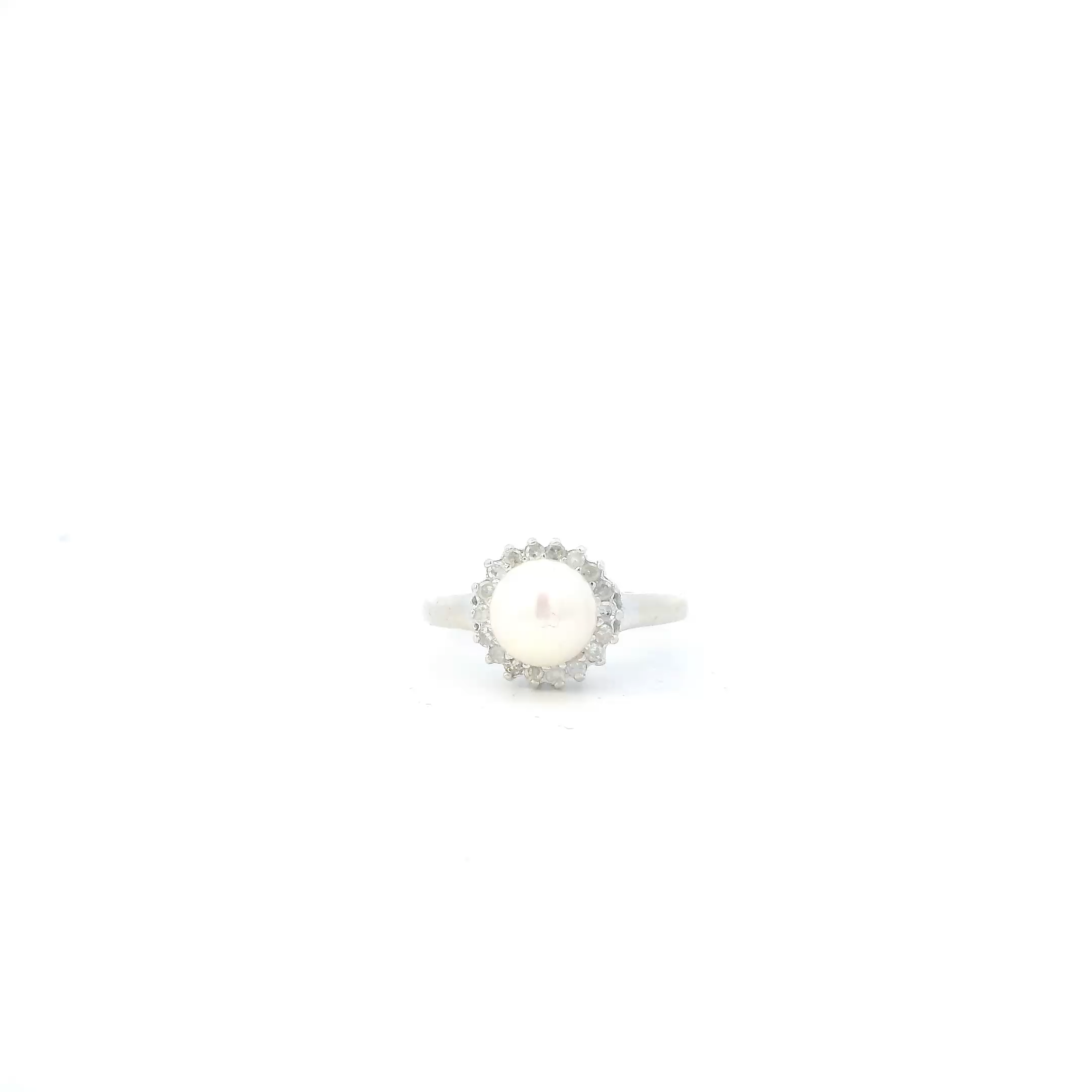 14K White Gold Pearl Halo Womens Ring
