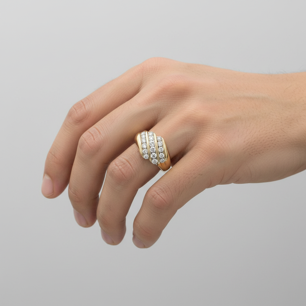 14K Yellow Gold Diamonds Mens Ring - 0.50ct