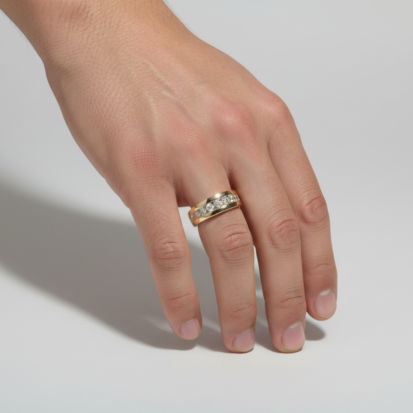 14K Yellow Gold Diamonds Mens Ring - 1.00ct