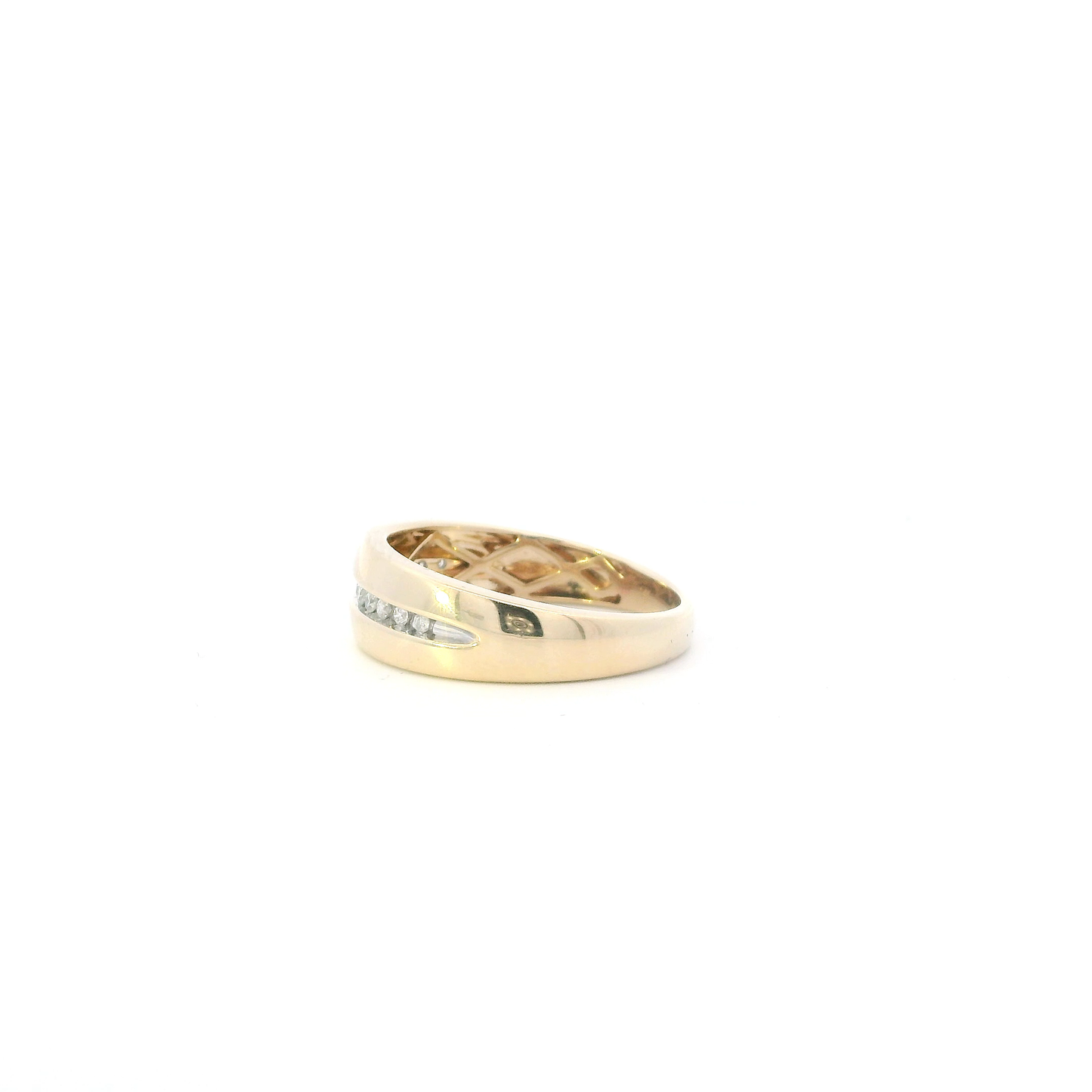 14K Yellow Gold Diamonds Mens Ring - 0.18ct