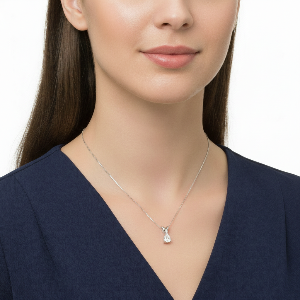 14K White Gold Diamond Pendant & 18" Box Chain - 0.50ct