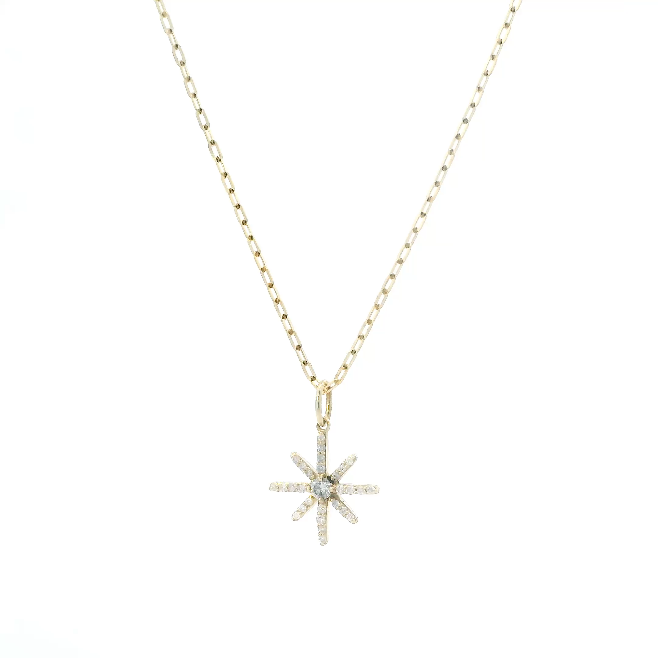 10K Yellow Gold Diamonds Snowflake Pendant & 16-20