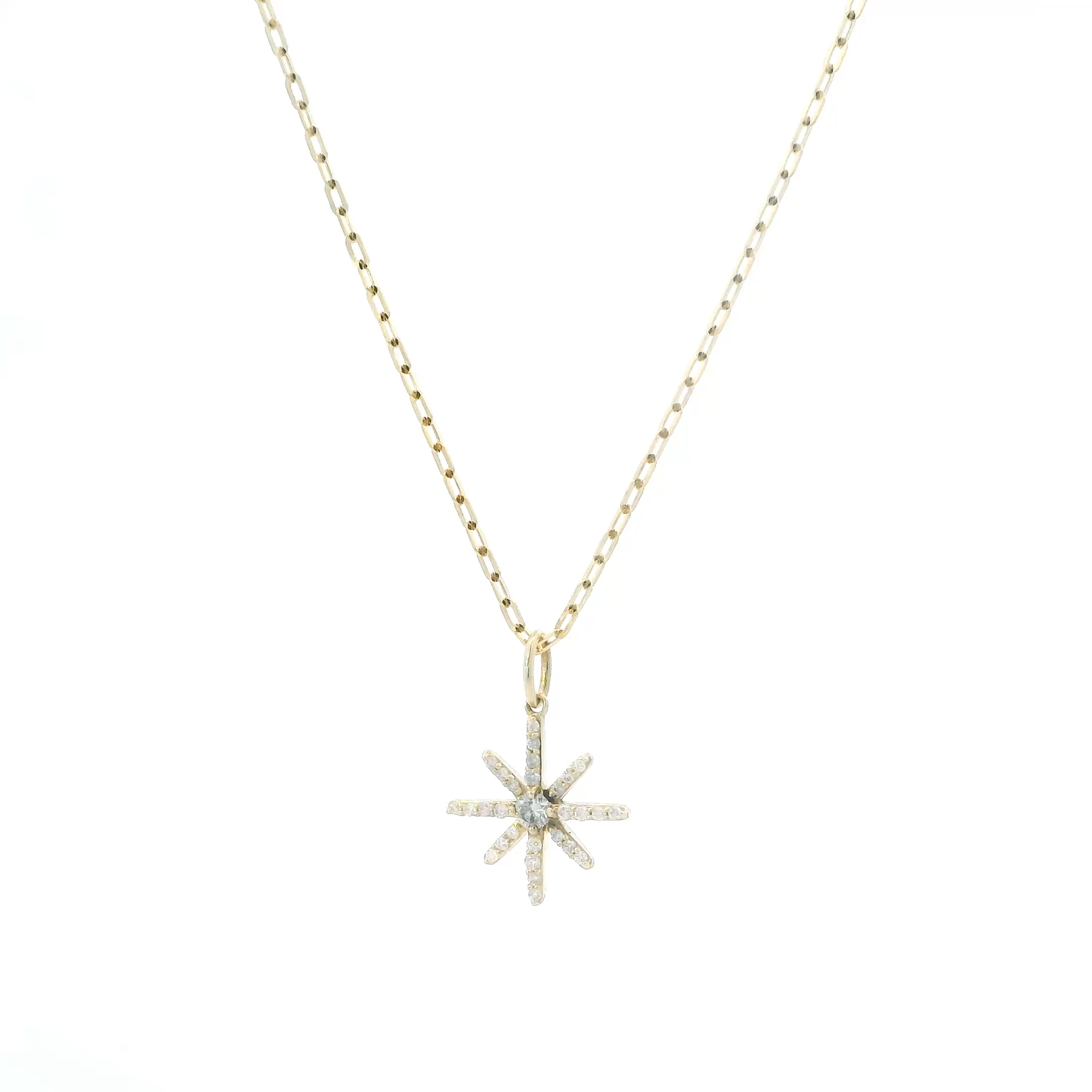 10K Yellow Gold Diamonds Snowflake Pendant & 16-20" Cable Chain - 0.17ct