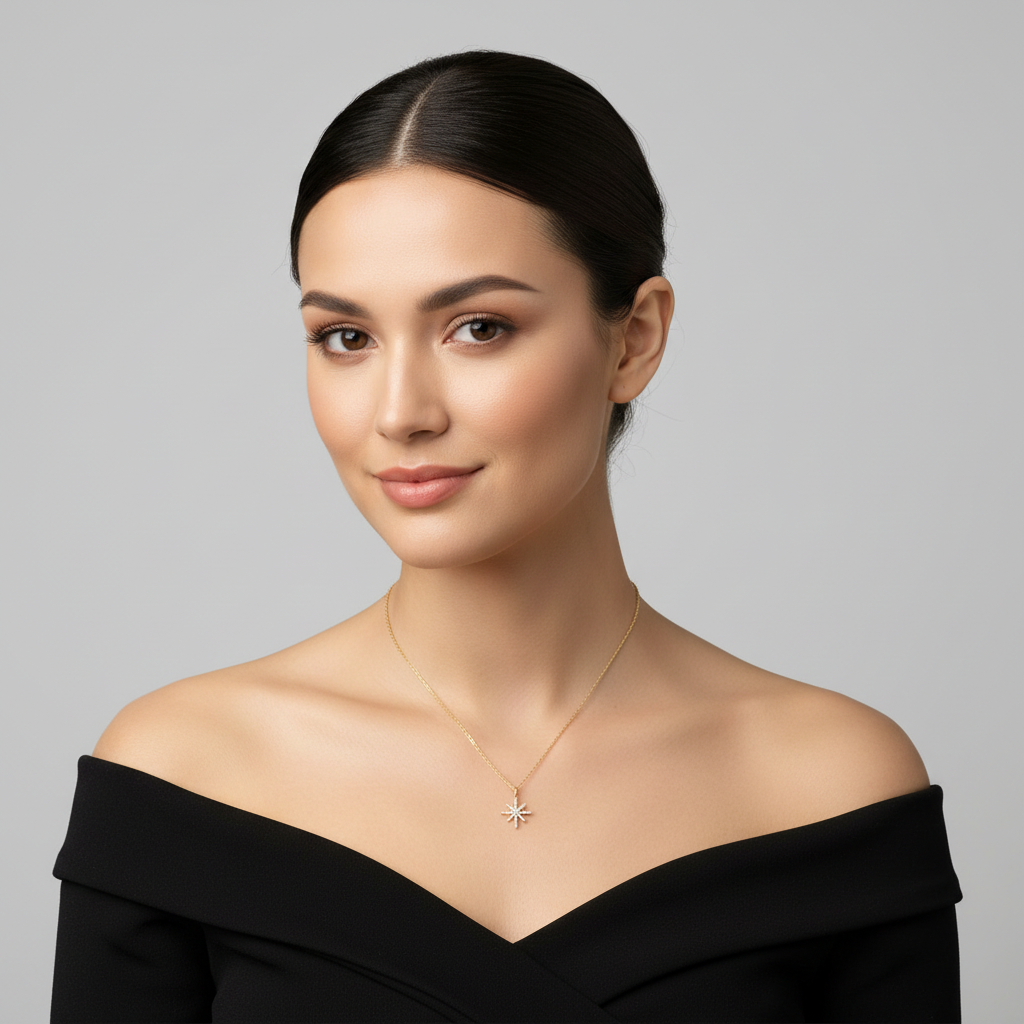 10K Yellow Gold Diamonds Snowflake Pendant & 16-20" Cable Chain - 0.17ct