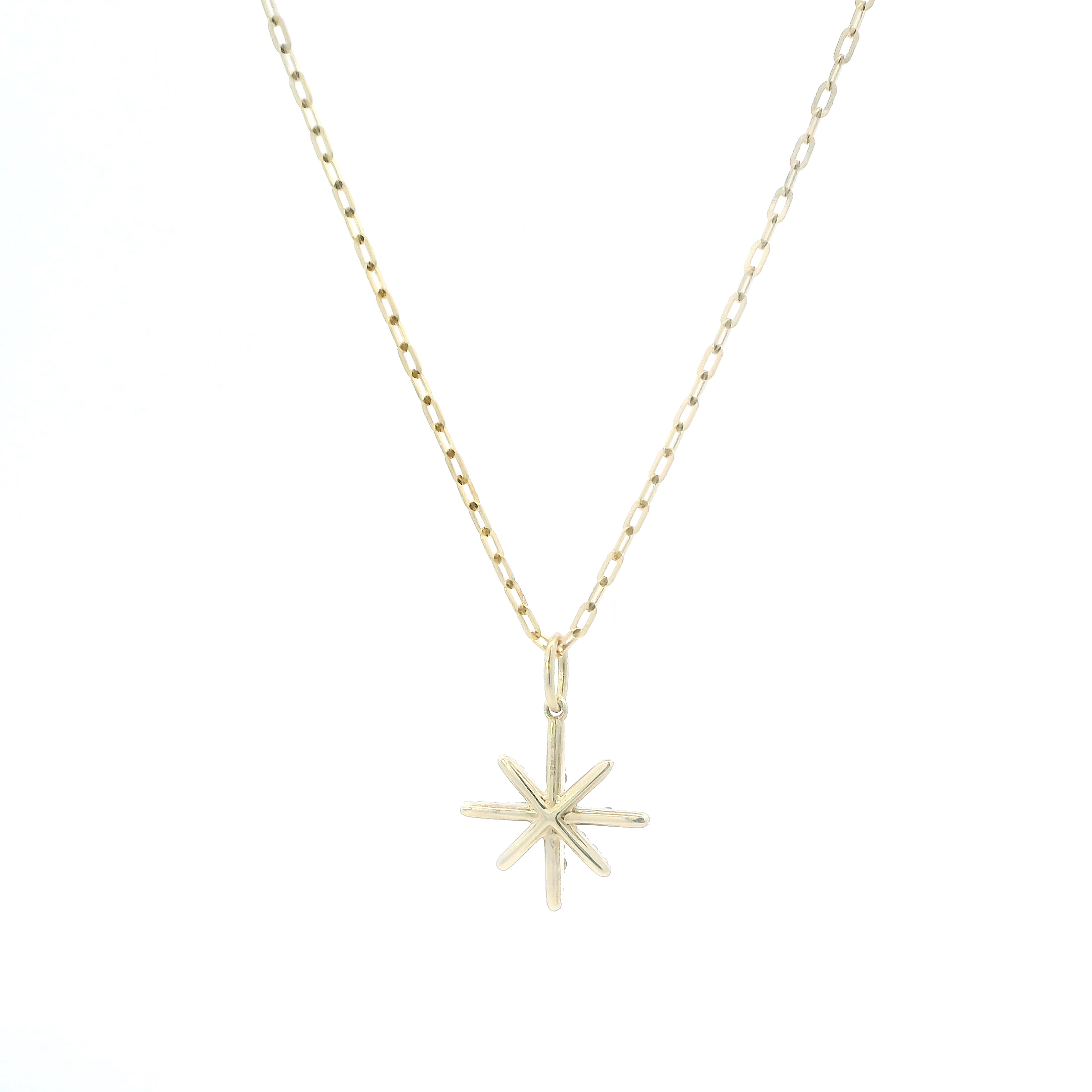 10K Yellow Gold Diamonds Snowflake Pendant & 16-20