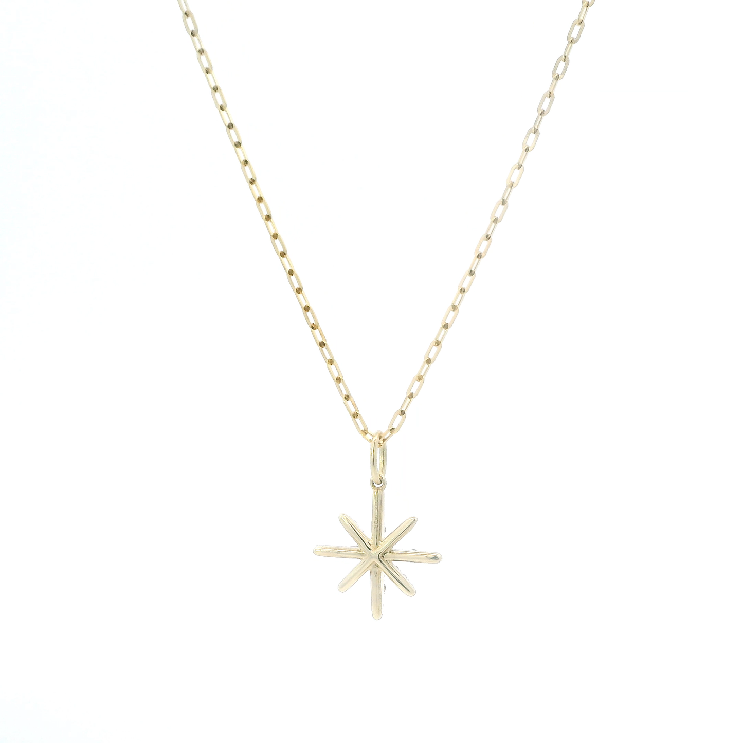 10K Yellow Gold Diamonds Snowflake Pendant & 16-20" Cable Chain - 0.17ct