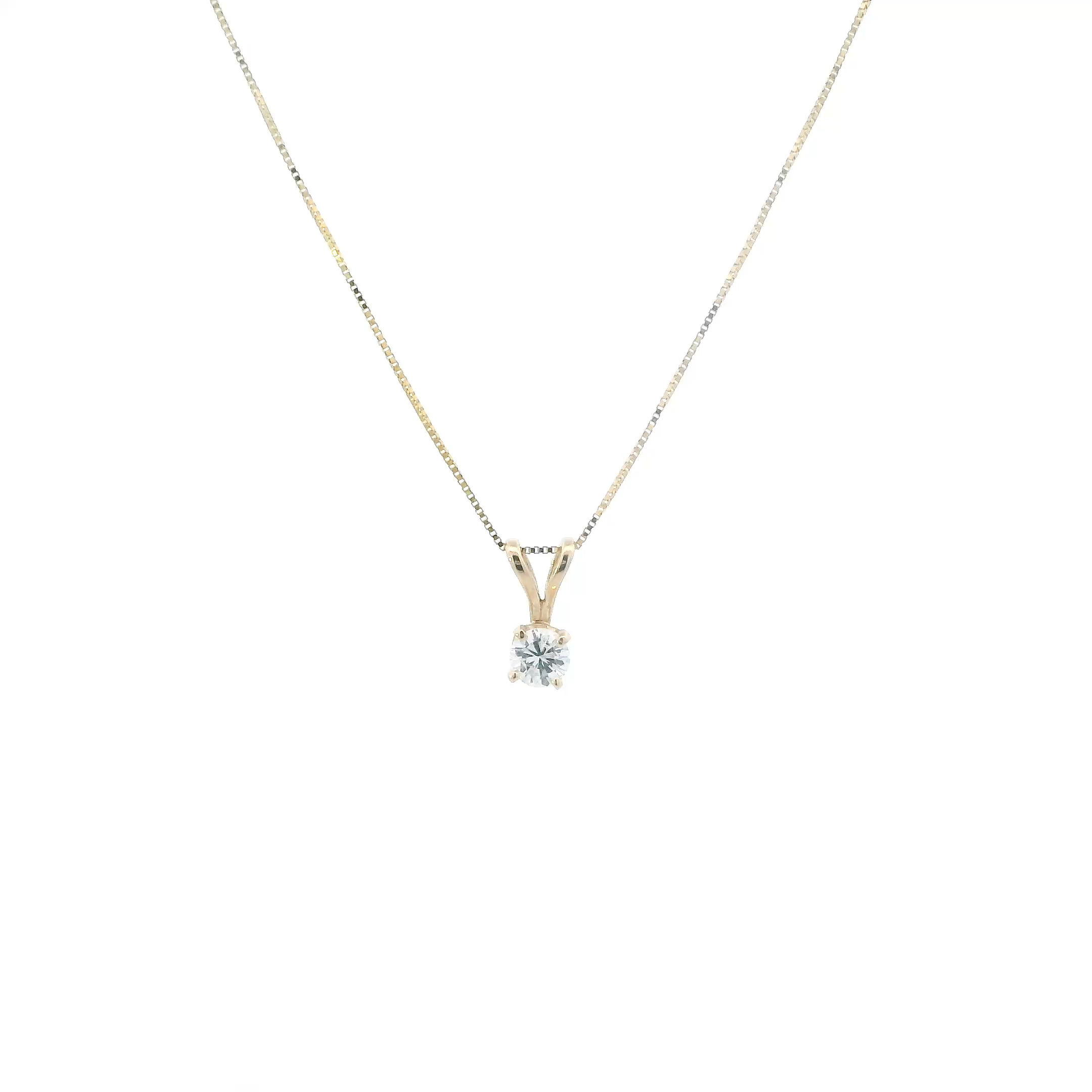 14K Yellow Gold Solitaire Diamond Pendant & 18