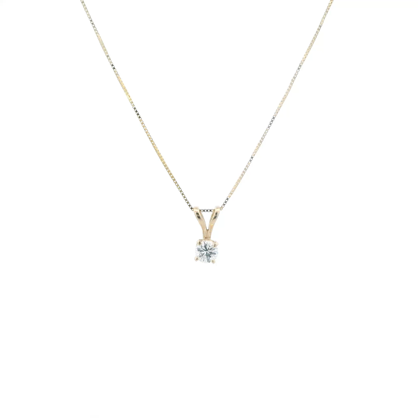 14K Yellow Gold Solitaire Diamond Pendant & 18" Box Chain - 0.25ct