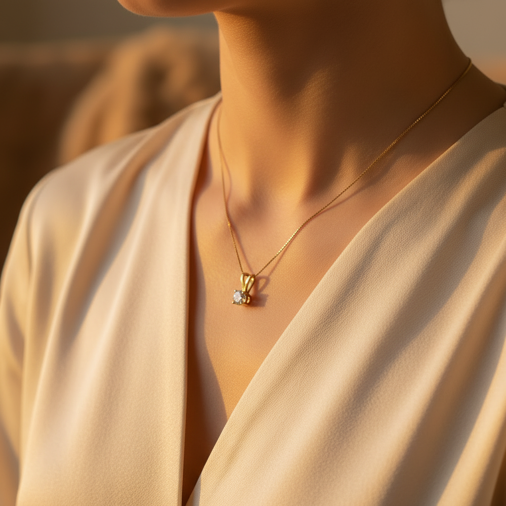 14K Yellow Gold Solitaire Diamond Pendant & 18