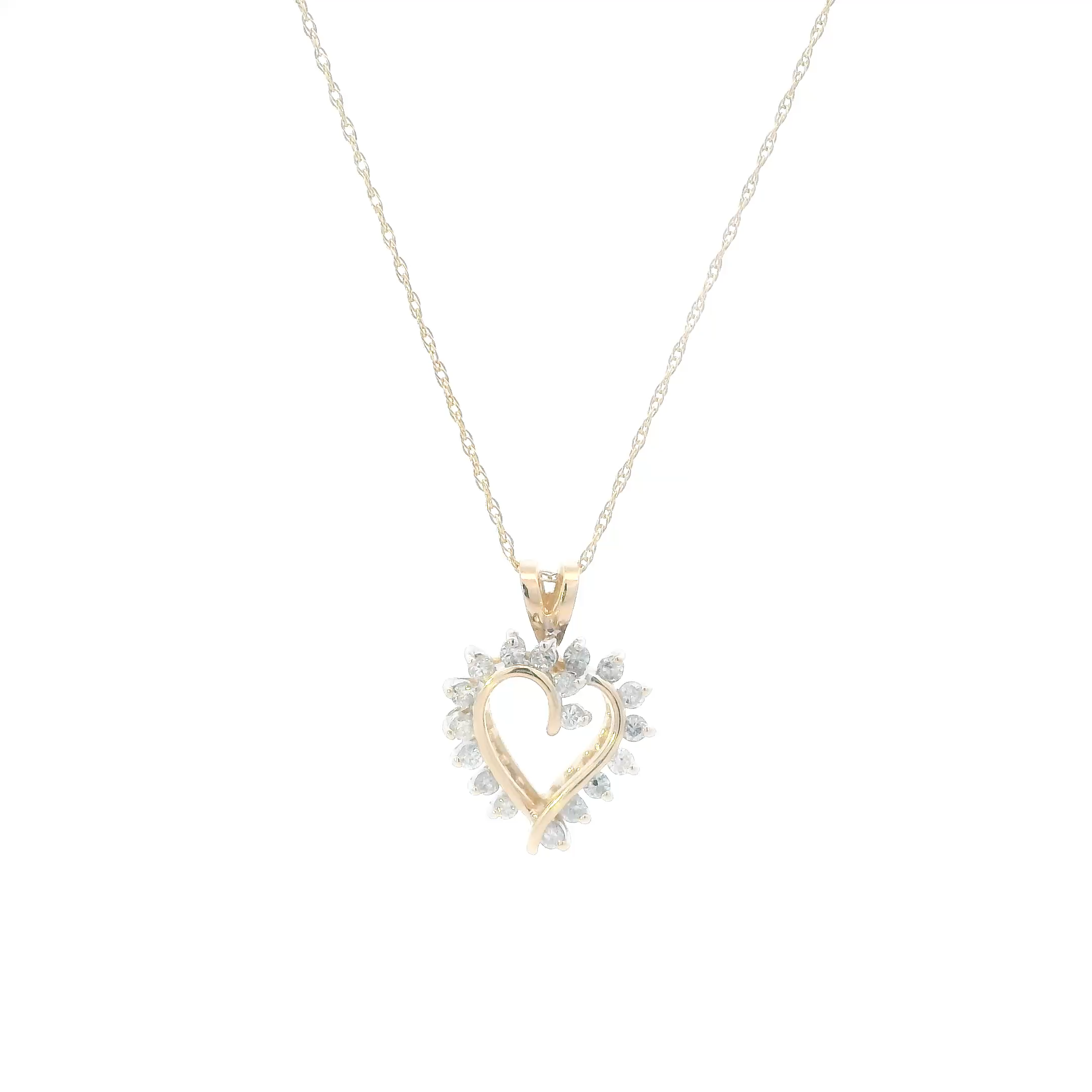 14K Yellow Gold Diamonds Heart Pendant & 16