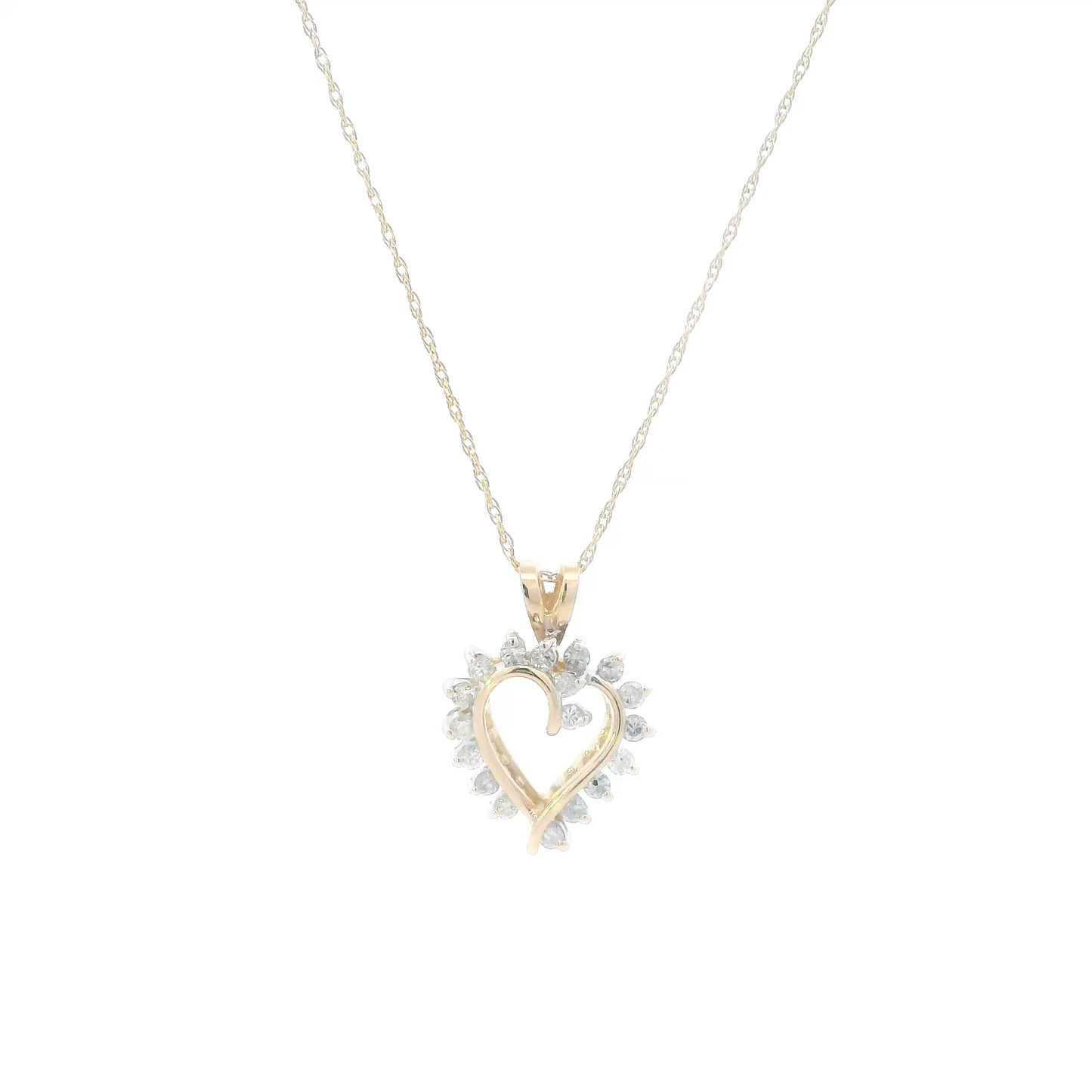 14K Yellow Gold Diamonds Heart Pendant & 16" Rope Chain - 0.36ct