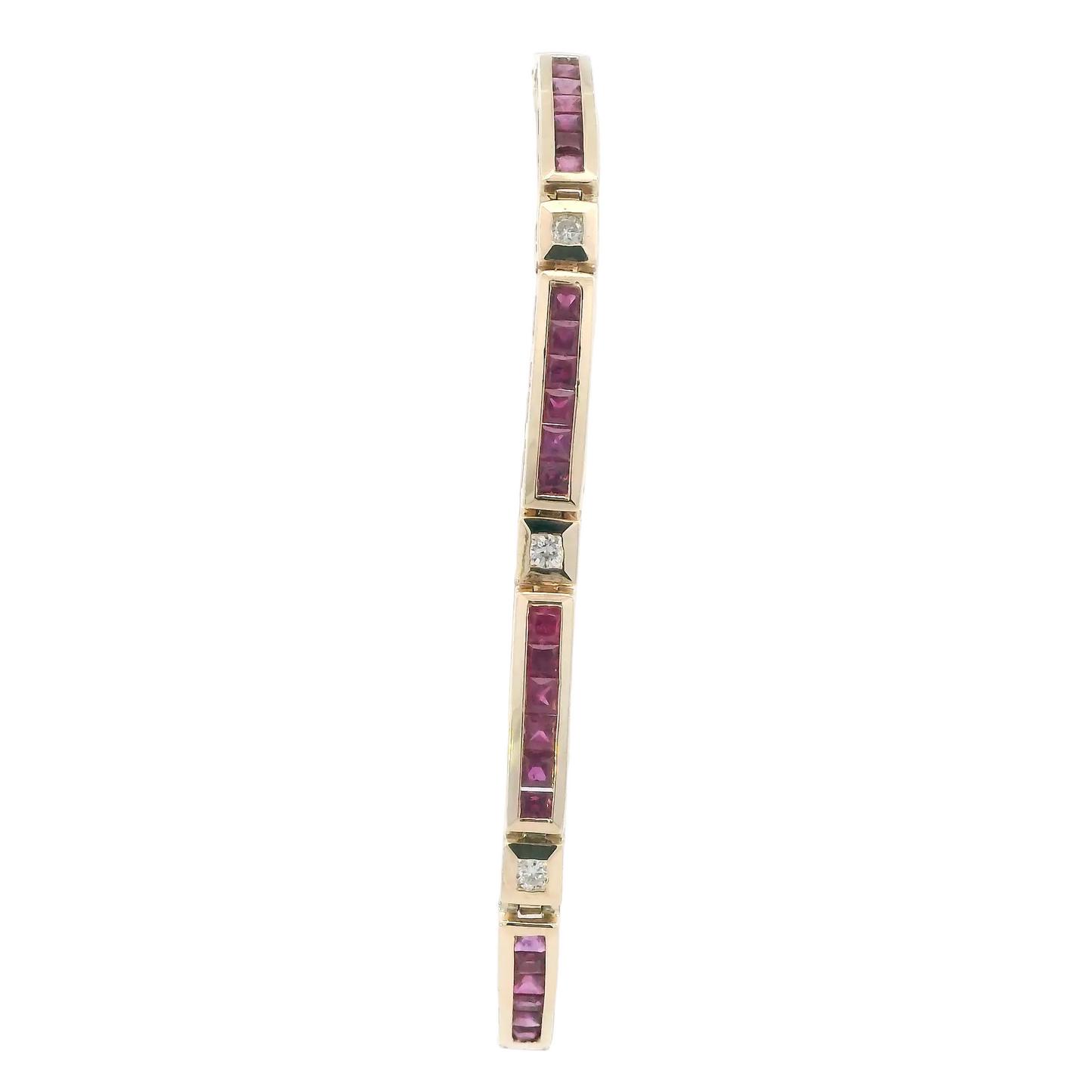 14K Yellow Gold 7.25" Diamonds & Ruby Bracelet - 0.45ct