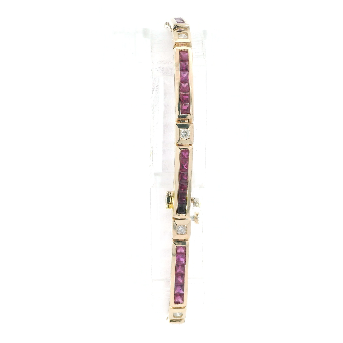 14K Yellow Gold 7.25" Diamonds & Ruby Bracelet - 0.45ct