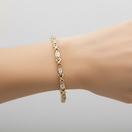 14K Yellow Gold 7.5" Diamonds XO Link Tennis Bracelet - 0.84ct