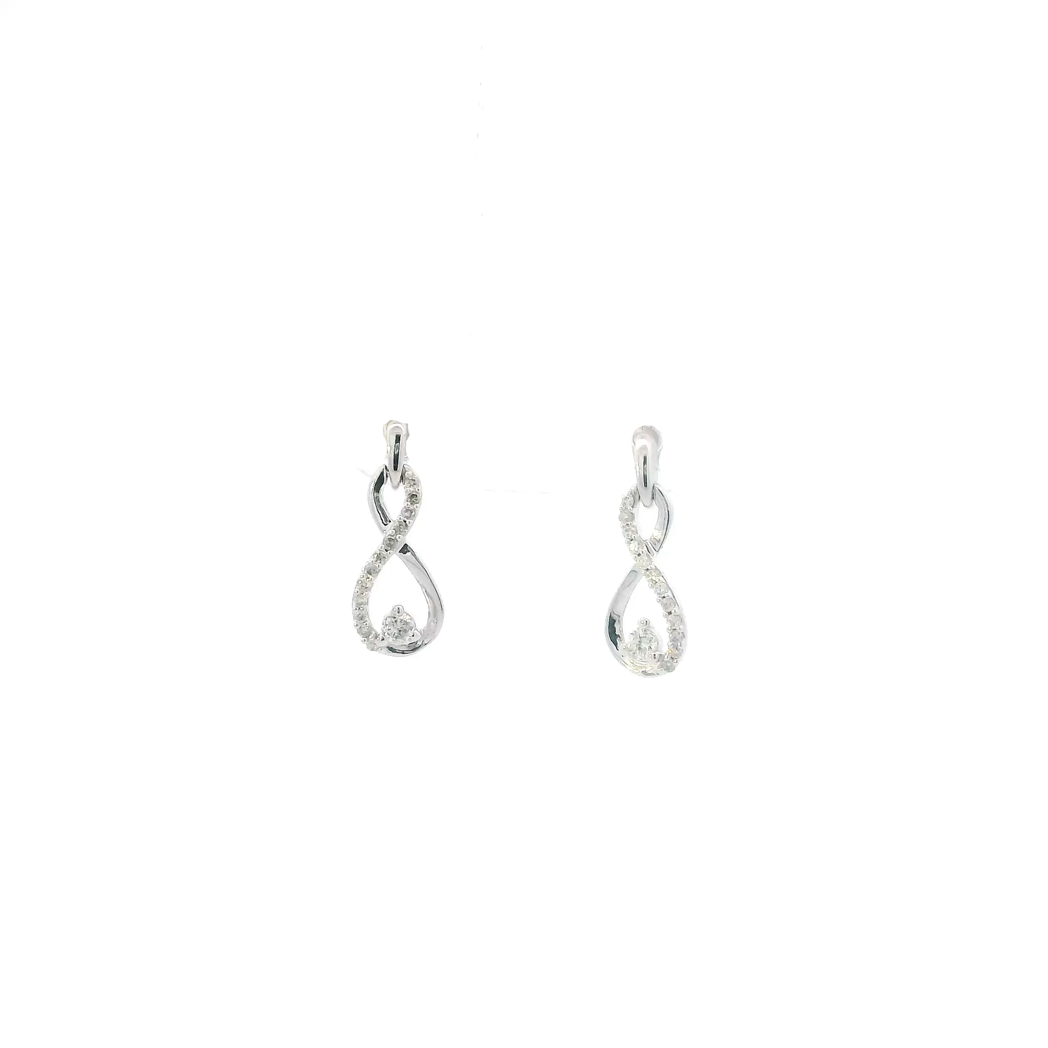 10K White Gold Diamonds Infinity Dangle Earrings - 0.15ct