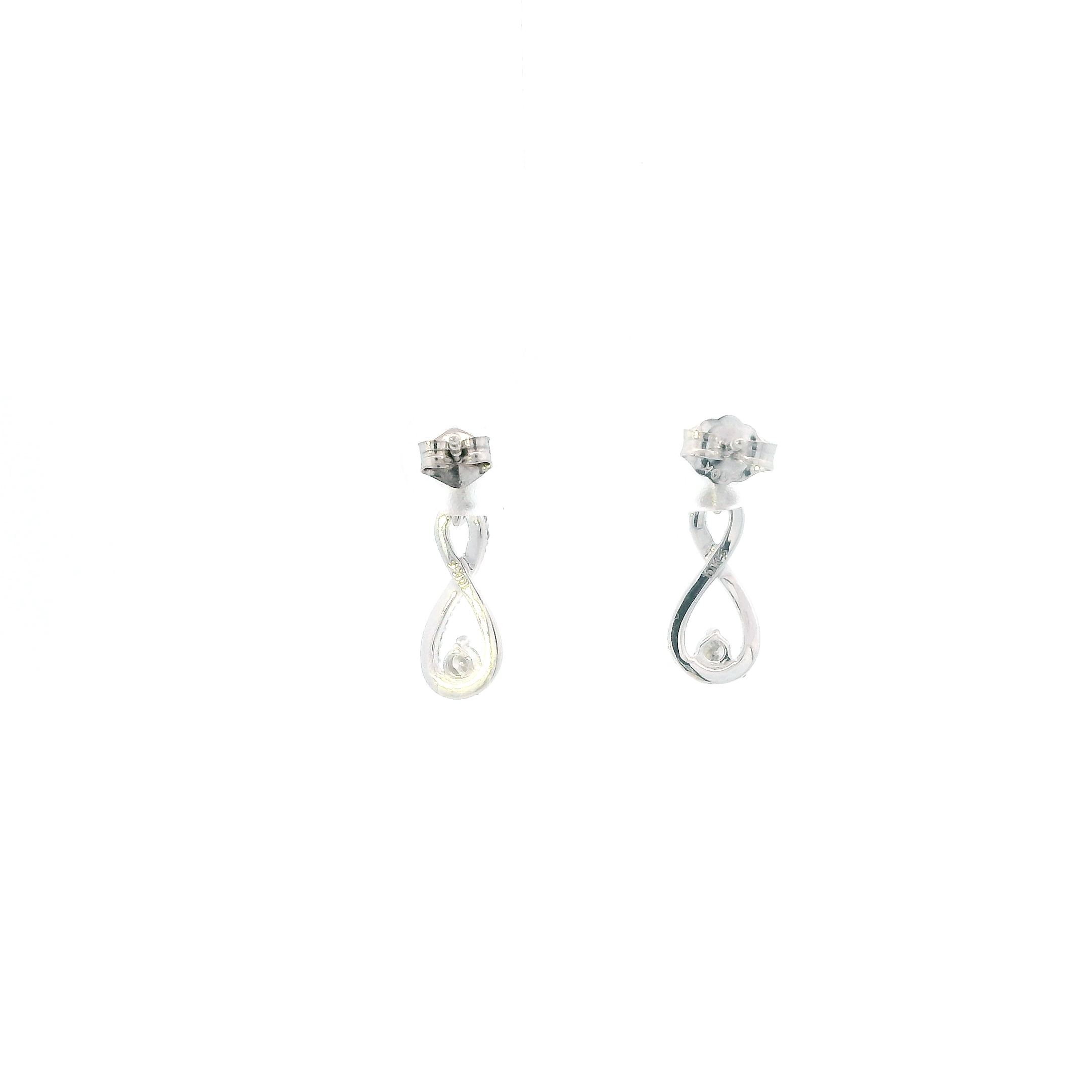 10K White Gold Diamonds Infinity Dangle Earrings - 0.15ct