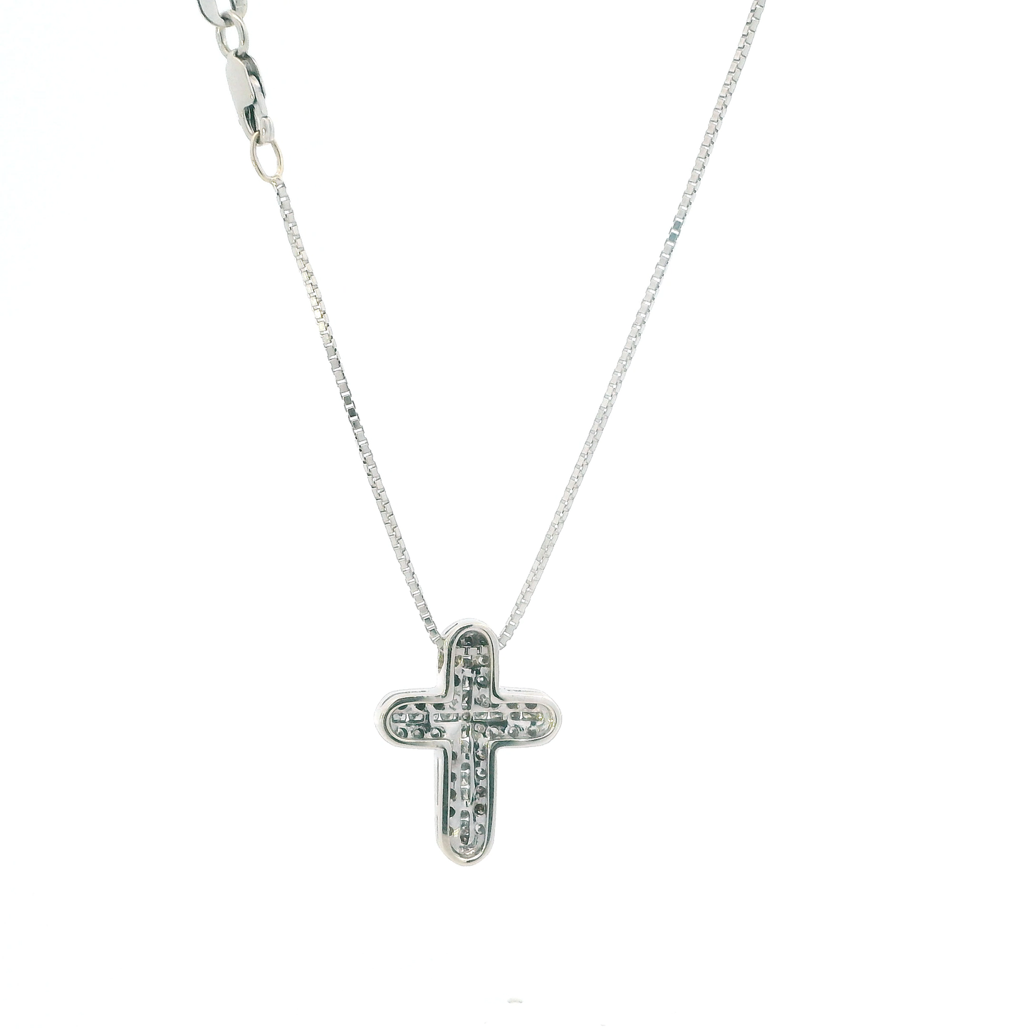 14K White Gold Diamonds Cross Pendant & 18" Box Chain - 0.34ct