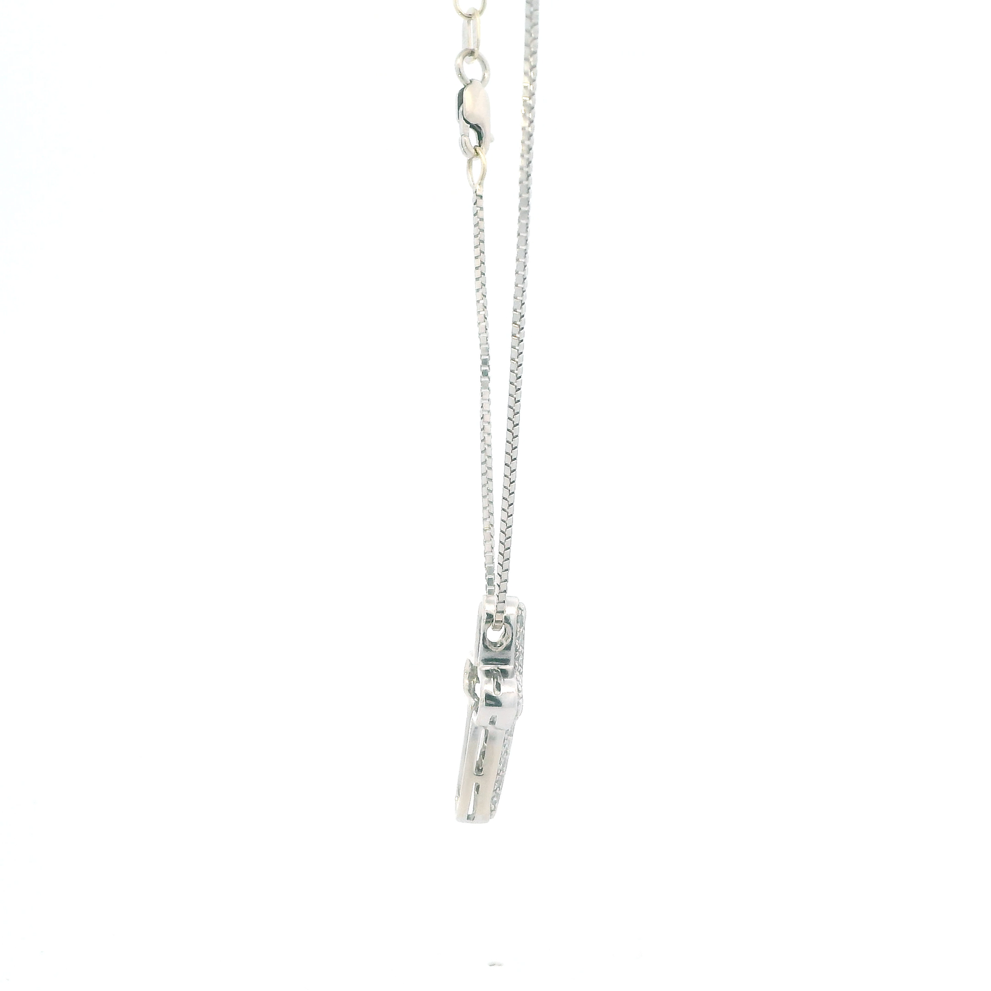 14K White Gold Diamonds Cross Pendant & 18" Box Chain - 0.34ct