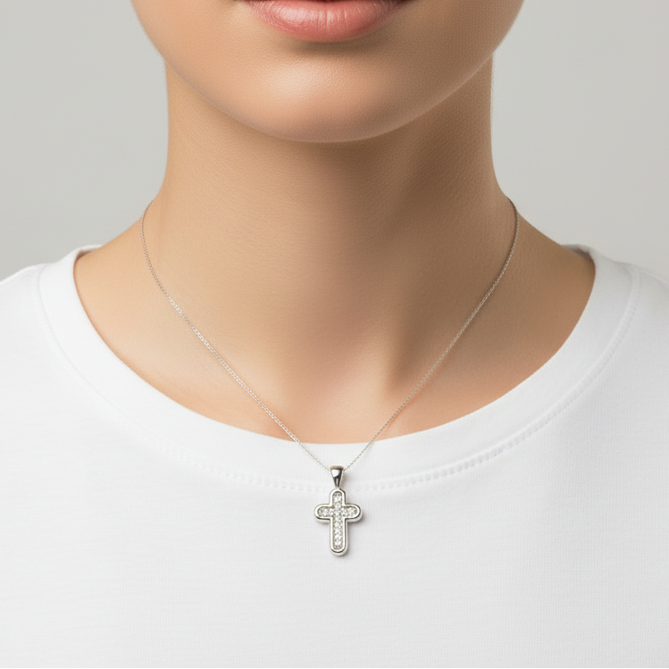 10K White Gold Cross Pendant