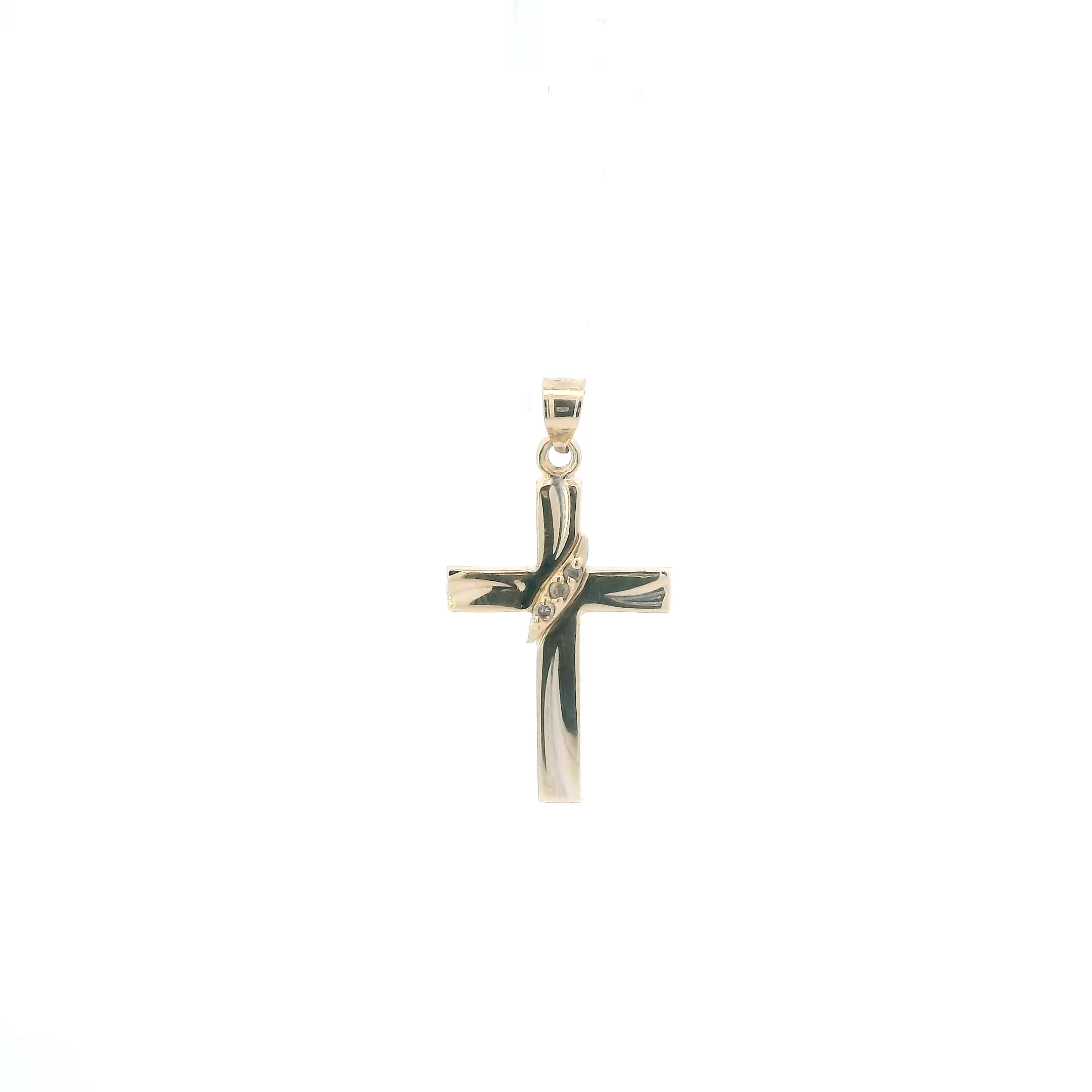 14K Yellow Gold Diamonds Cross Pendant - 0.03ct
