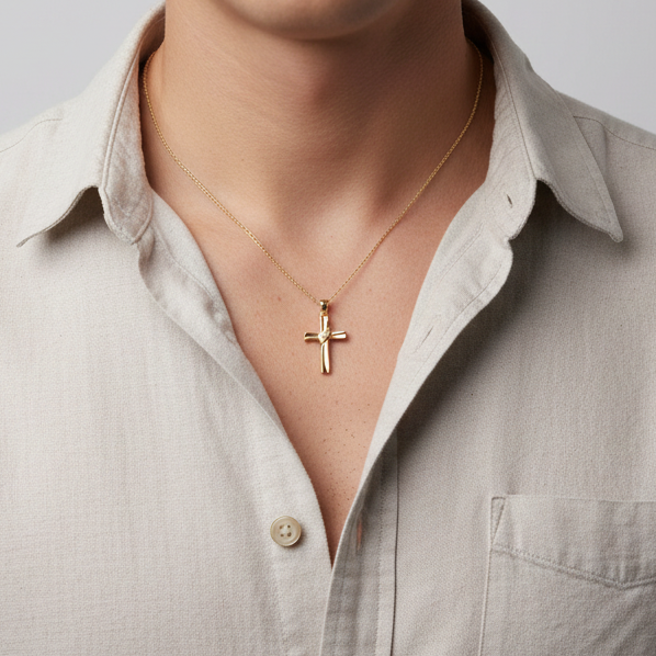 14K Yellow Gold Diamonds Cross Pendant - 0.03ct