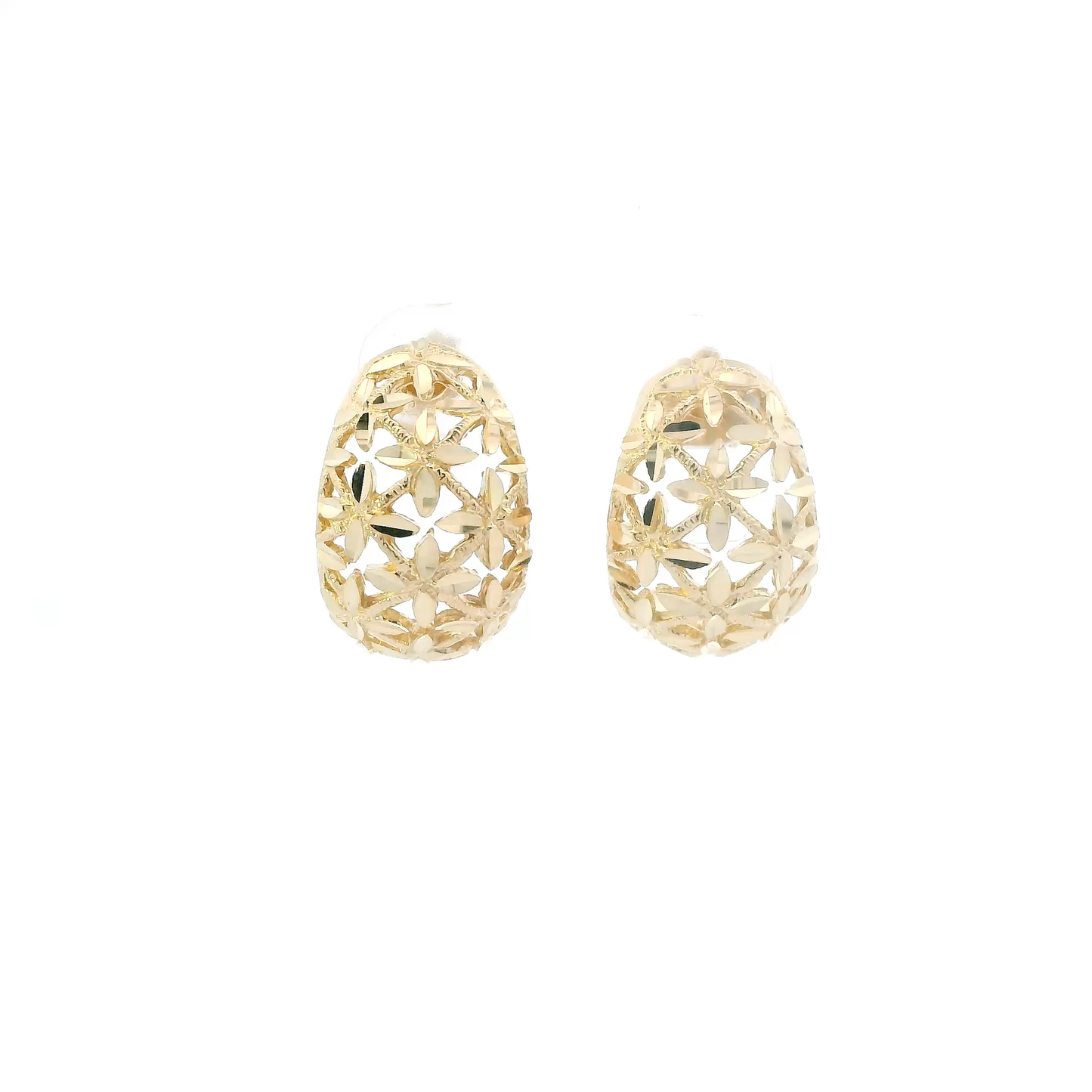 14K Yellow Gold Floral Half Hoop Earrings