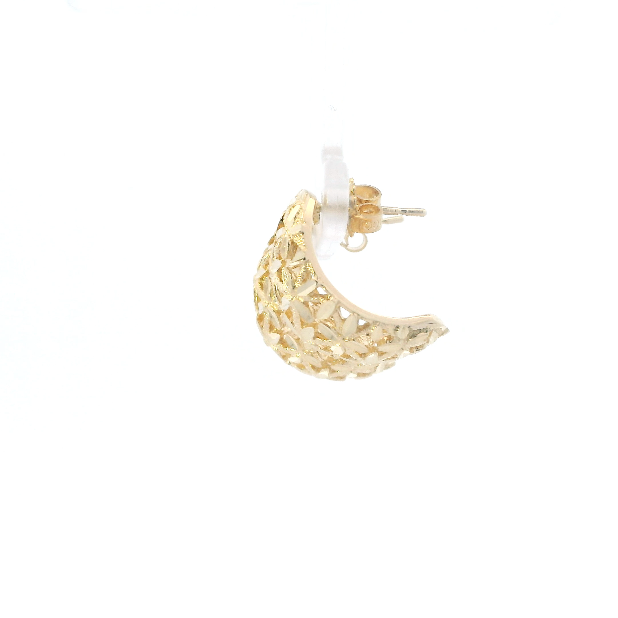 14K Yellow Gold Floral Half Hoop Earrings
