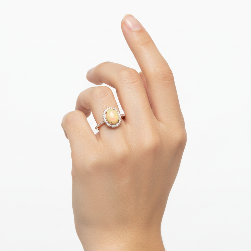 10K Rose Gold Opal & Diamonds Womens Ring - 0.25ct