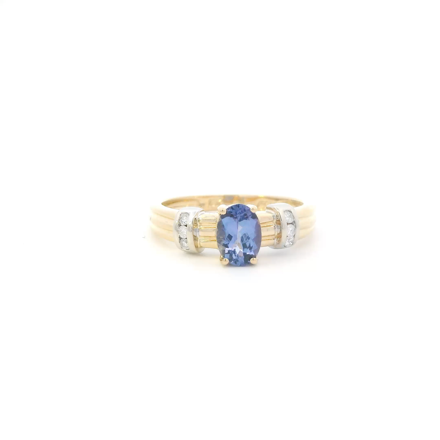 18K Yellow Gold Tanzanite & Diamonds Womens Ring - 0.08ct